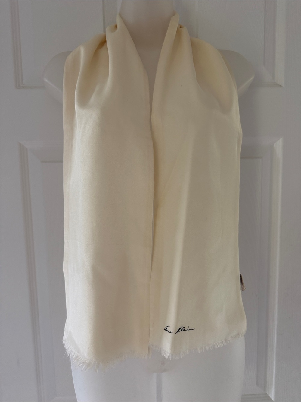 Vintage Anne Klein for The Vera Companies Silk & Wool Scarf - Cream Ivory 1970’s